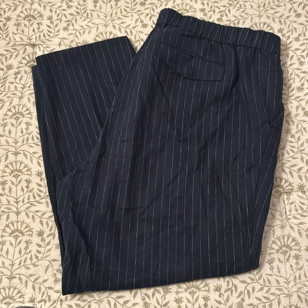 Madewell Cotton/Linen/Wool Trouser, Sz XL, Navy Stripe